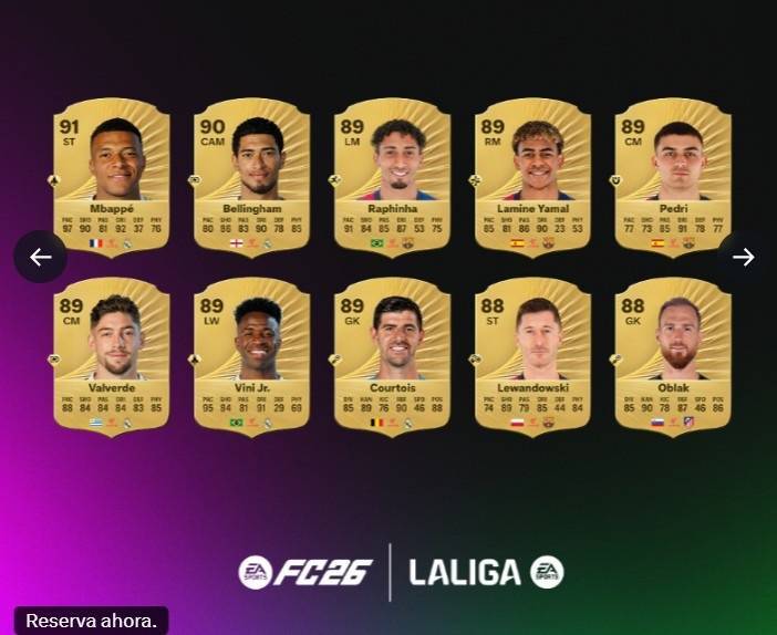 FC26官方西甲球员评分榜：姆巴佩91最高，贝林厄姆90，亚马尔89